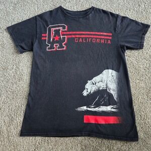 California Republic Grizzly Bear Graphic T-Shirt Mens Black Red CA Star Tee
